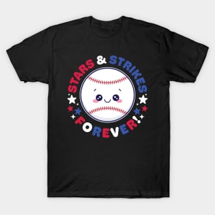 Stars & Strikes Forever: 4th of July Kawaii Baseball T-Shirt